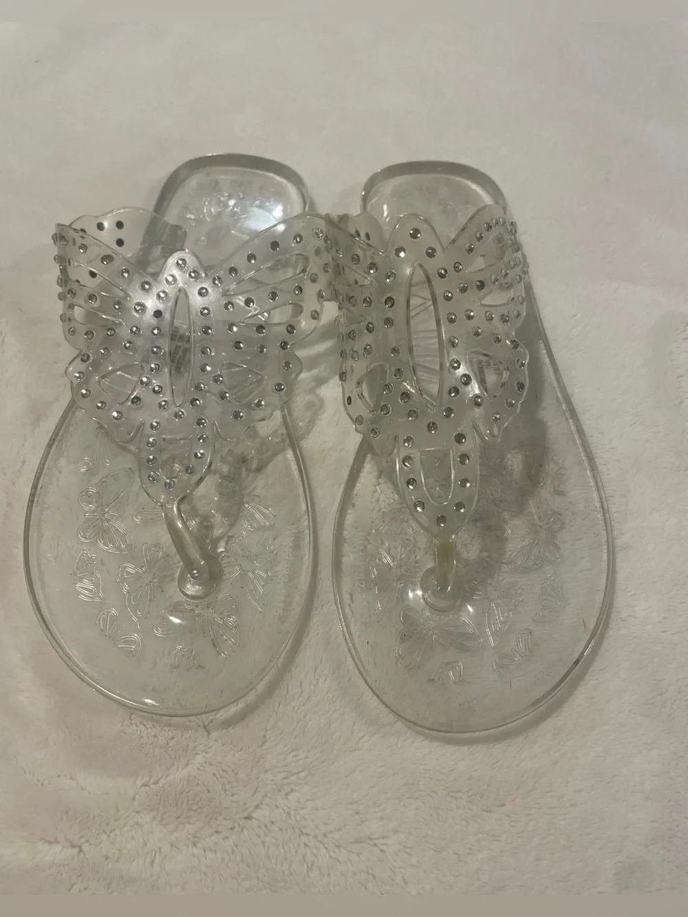 Clear Rhinestone Butterfly Jelly Flip Flop Sandals - Girls Size 1